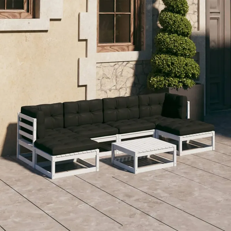 set mobilier de gradina cu perne, 7 piese, lemn masiv de pin