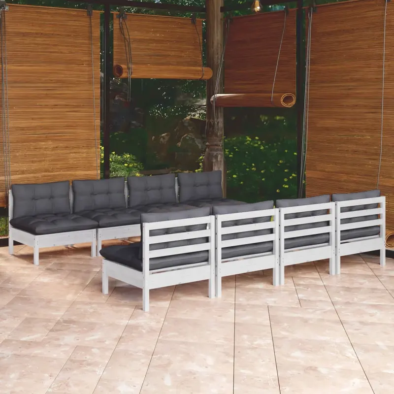 set mobilier de gradina cu perne, 9 piese, lemn masiv de pin