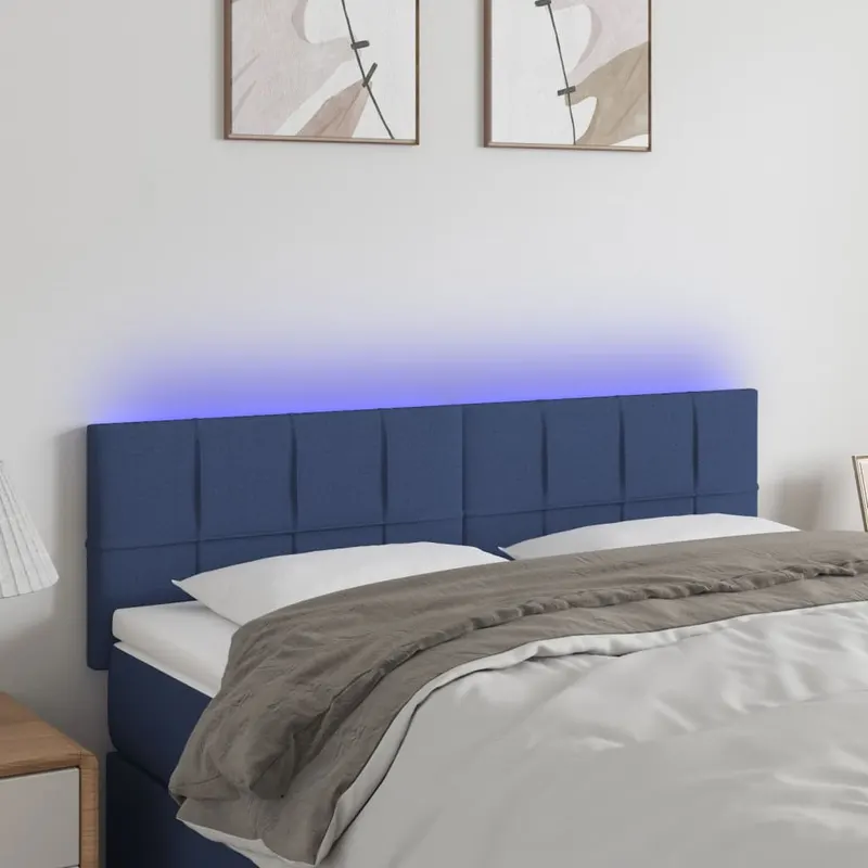 tablie de pat cu led, albastru, 144x5x78/88 cm, textil