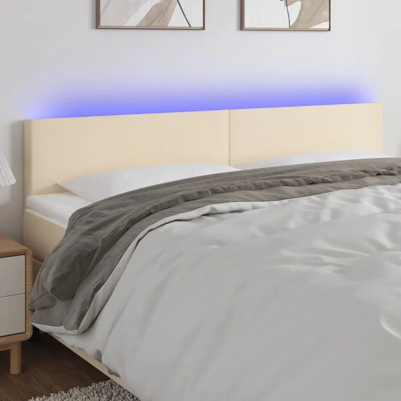 tablie de pat cu led, crem, 200x5x78/88 cm, textil