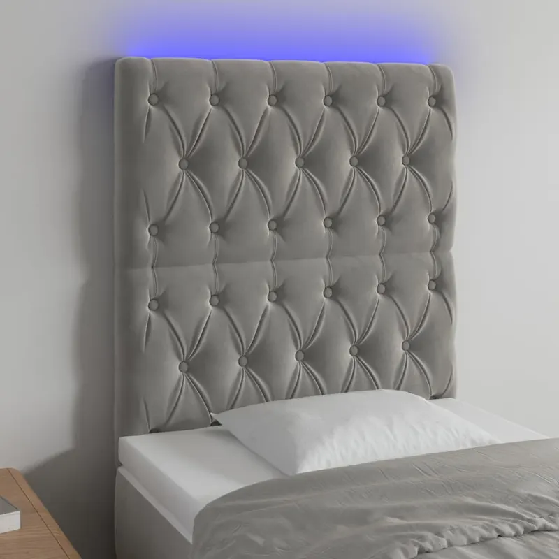 tablie de pat cu led, gri deschis, 80x7x118/128 cm, catifea