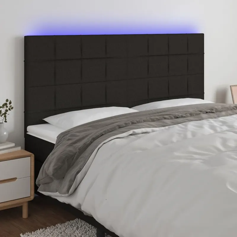 tablie de pat cu led, negru, 180x5x118/128 cm, textil