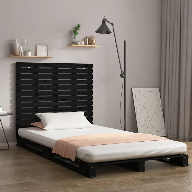 tablie de pat pentru perete, negru 126x3x91,5 cm lemn masiv pin