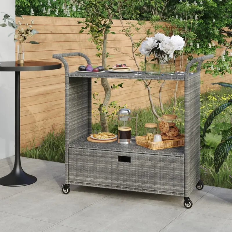 carucior de bar cu sertar, gri, 100x45x97 cm, poliratan