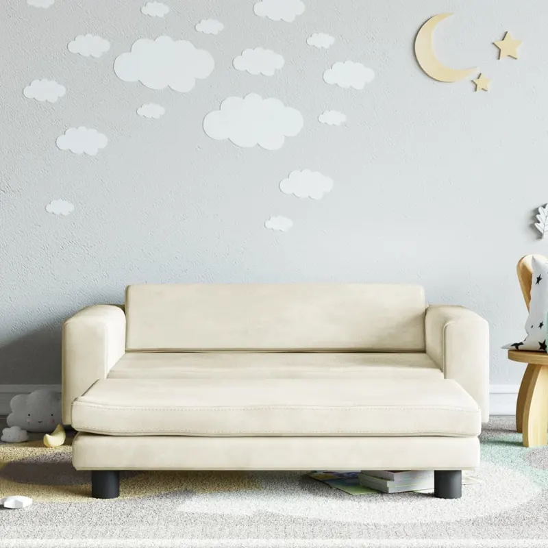 canapea pentru copii cu taburet crem 100x50x30 cm catifea