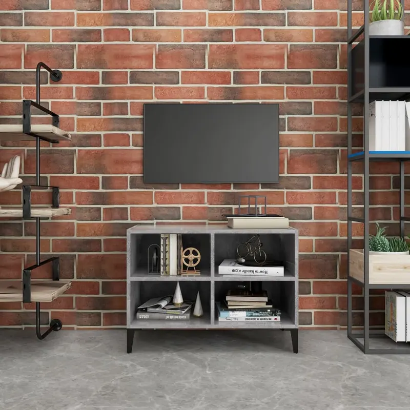 comoda tv cu picioare metalice, gri beton, 69,5x30x50 cm
