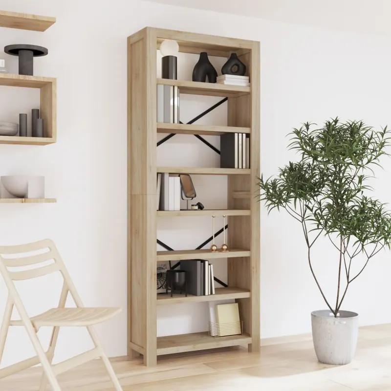 biblioteca cu 7 rafturi, 80x30x200 cm, lemn masiv de acacia
