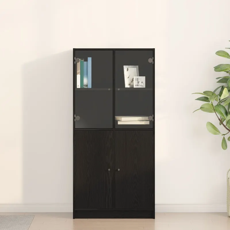 dulap inalt cu usi, stejar negru, 68x37x142 cm, lemn prelucrat