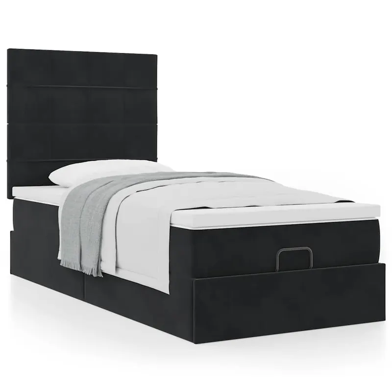 cadru de pat otoman cu saltele, catifea neagra 80x200cm