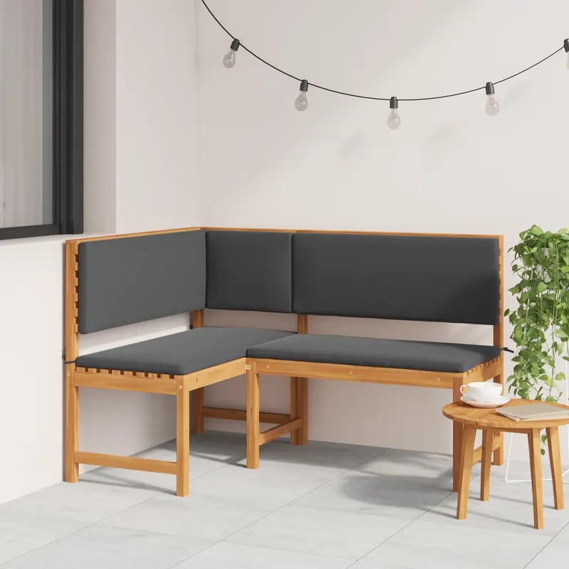 Banca de gradina , unghiulara, cu perne 140x100x91 cm, din lemn masiv de acacia