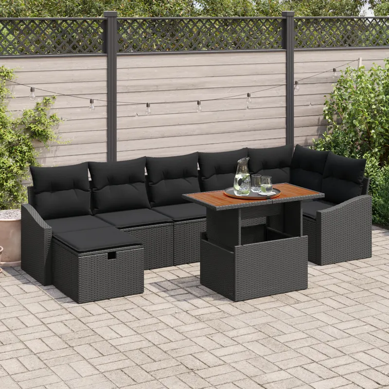 set canapea de gradina cu 8 piese in ratan polimeric negru