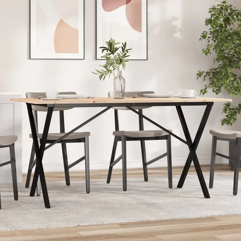 masa de bucatarie, cadru x, 160x80x75cm lemn masiv pin si fonta