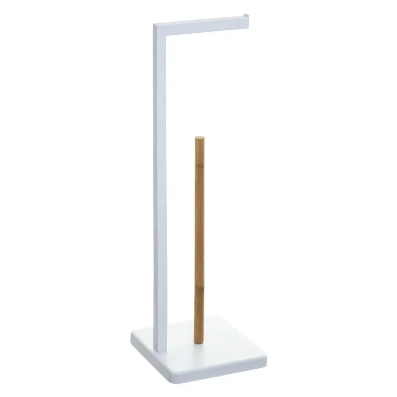 Suport hartie igienica 5Five Natureo, metal si bambus, 20x20x65 cm, alb