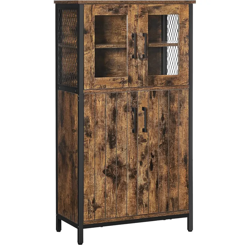 Dulap multifunctional baie stil industrial sticla lamele, 60x30x108 cm, depozitare, maro rustic