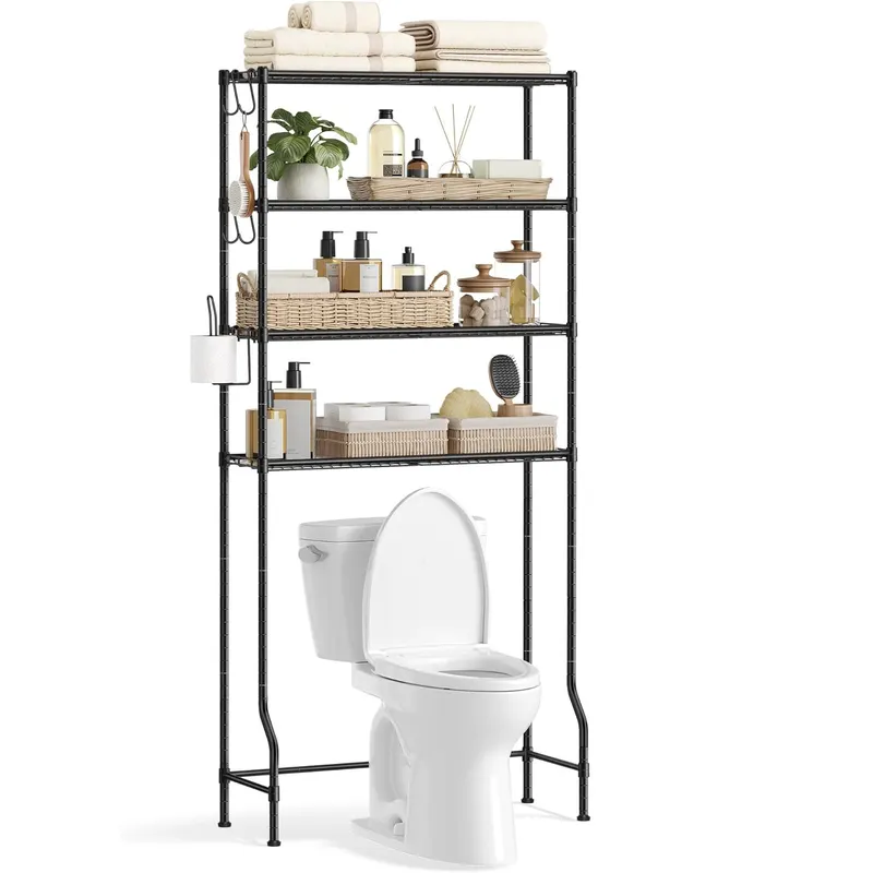 Raft depozitare baie suprapunere masina spalat metalic, 30x83x176 cm, 3 rafturi, negru