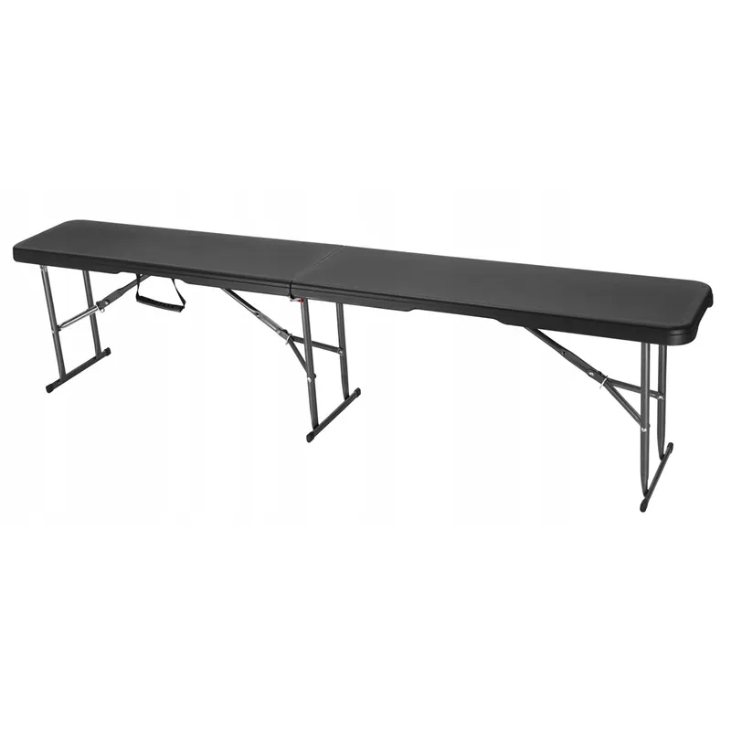 Banca pliabila gradina catering hdpe structura metalica, 180x28x43 cm, compacta, negru