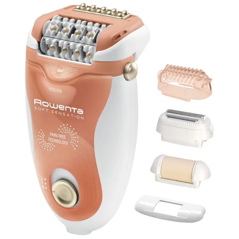 Epilator Rowenta Soft Sensation EP5720F1, 2 viteze, 24 pensete, Cap pivotant, Alb Orange