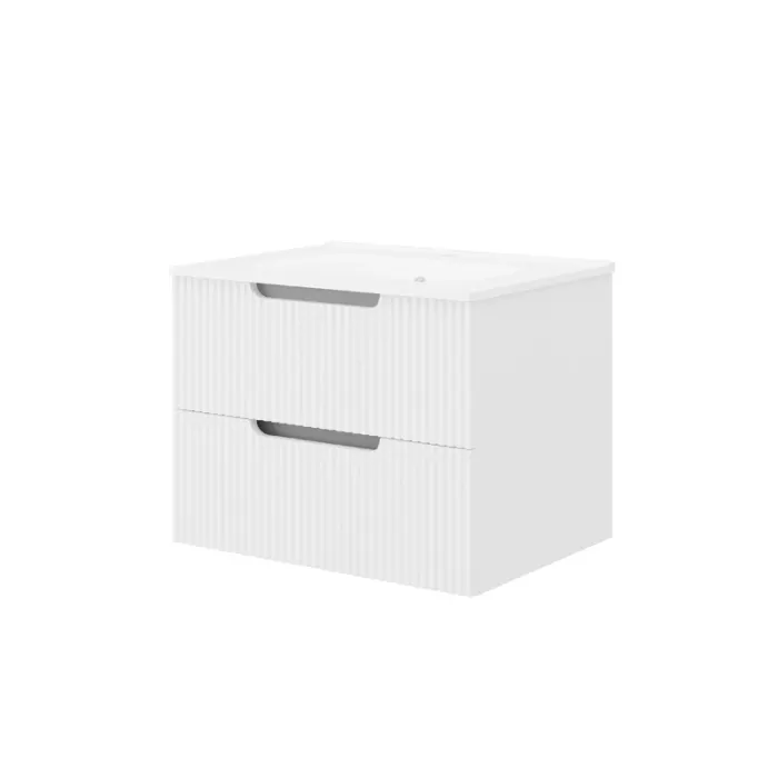 Set mobilier alb riflat cu lavoar inclus, Malta 80 cm