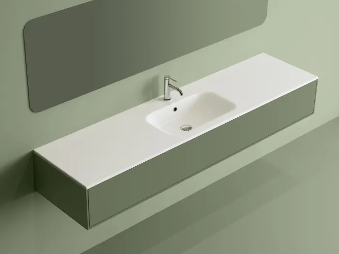 Lavoar baie din compozit 181x46 cm, alb lucios, dreptunghiular, montaj suspendat incastrat Special 181