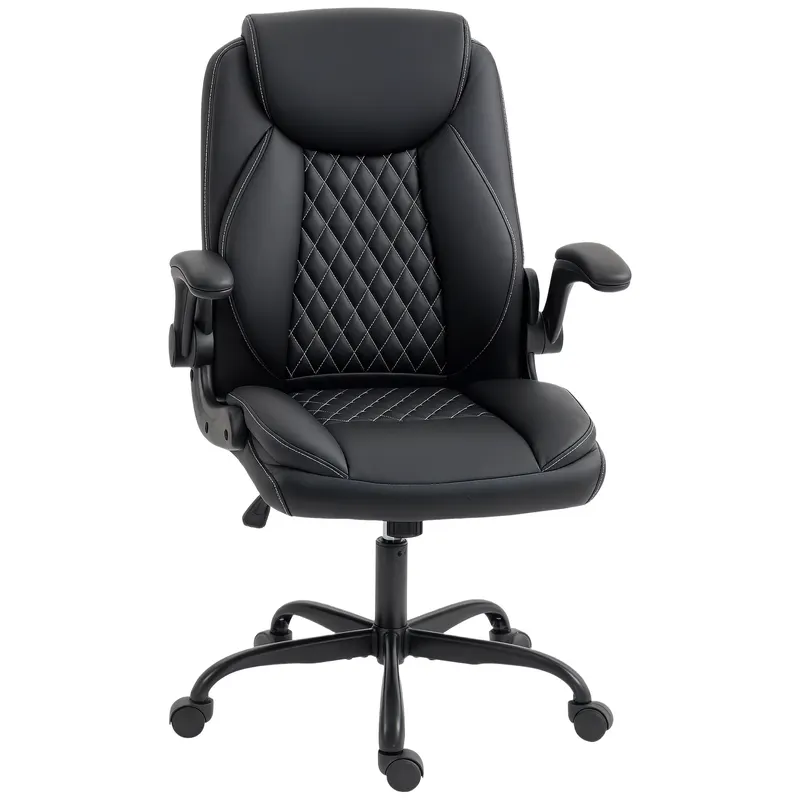 HOMCOM Scaun de birou, scaun ergonomic cu cotiere rabatabile, înălțime reglabilă, funcție de balans, negru