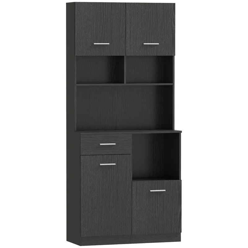 HOMCOM Dulap de bucătărie, bufet cu sertar, uși Soft-Close, 80 x 35 x 180 cm, Negru