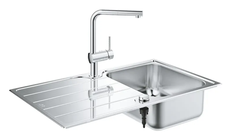 Pachet chiuveta Grohe 31573SD1, Minta, 860 x 500 mm, montare pe blat, baterie inalta, 3 8 , tip L, dus, crom
