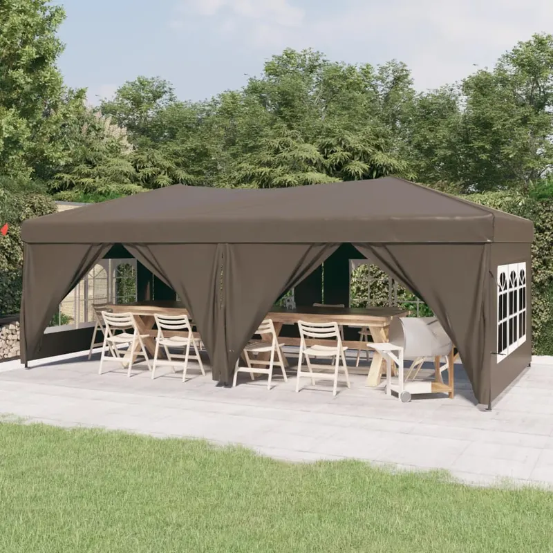 cort pliabil pentru petrecere pereti laterali, gri taupe, 3x6 m