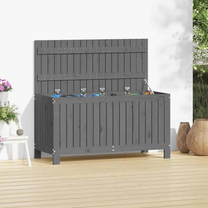 cutie de depozitare gradina, gri, 115x49x60 cm, lemn masiv pin