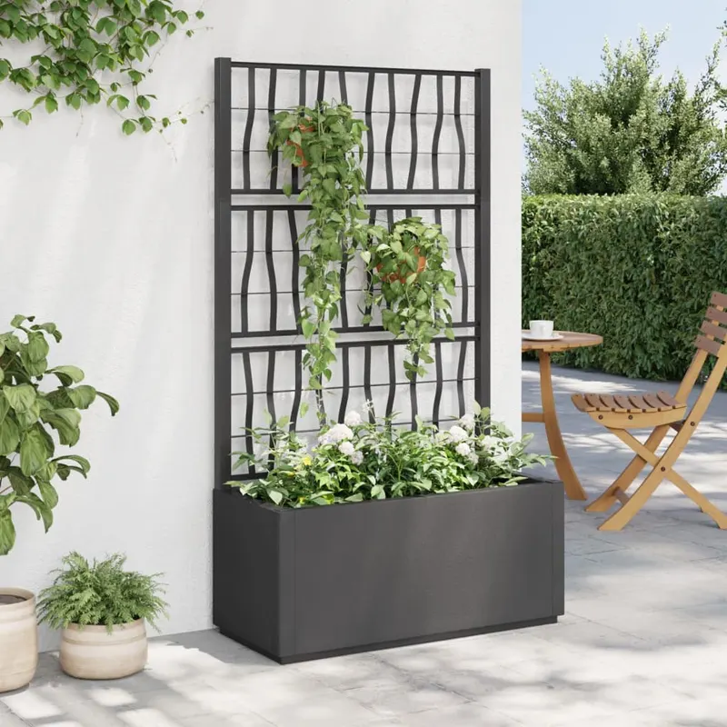 jardiniera de gradina cu spalier, gri inchis, 80x36x140 cm, pp