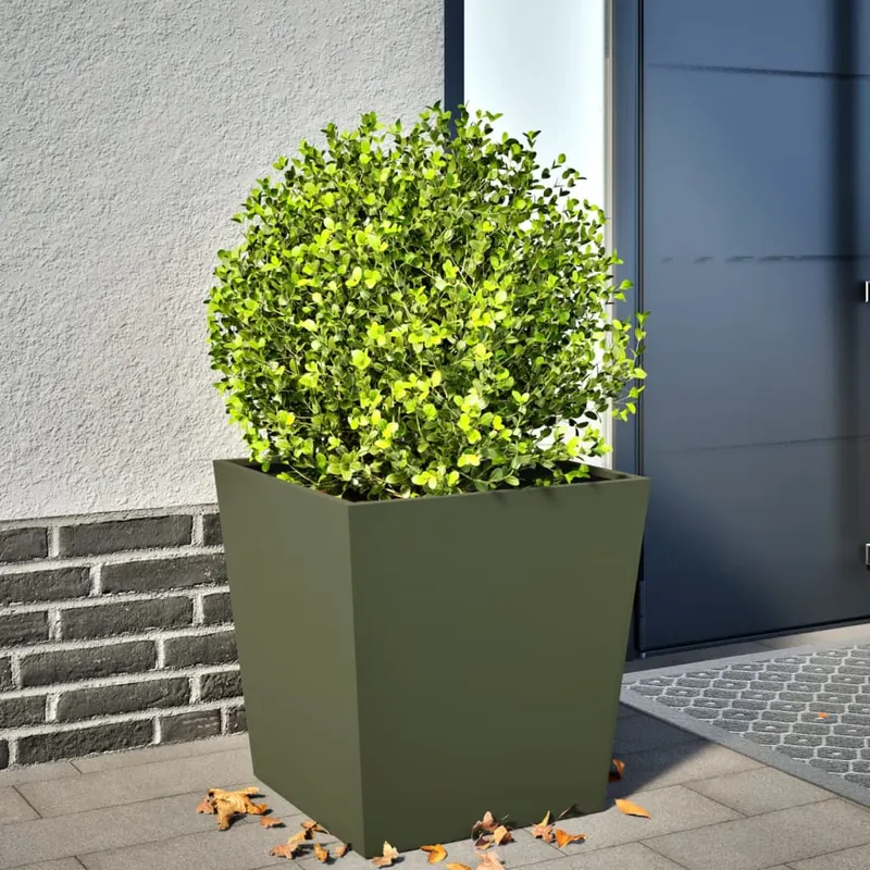 jardiniera de gradina, verde masliniu, 50x50x50 cm, otel