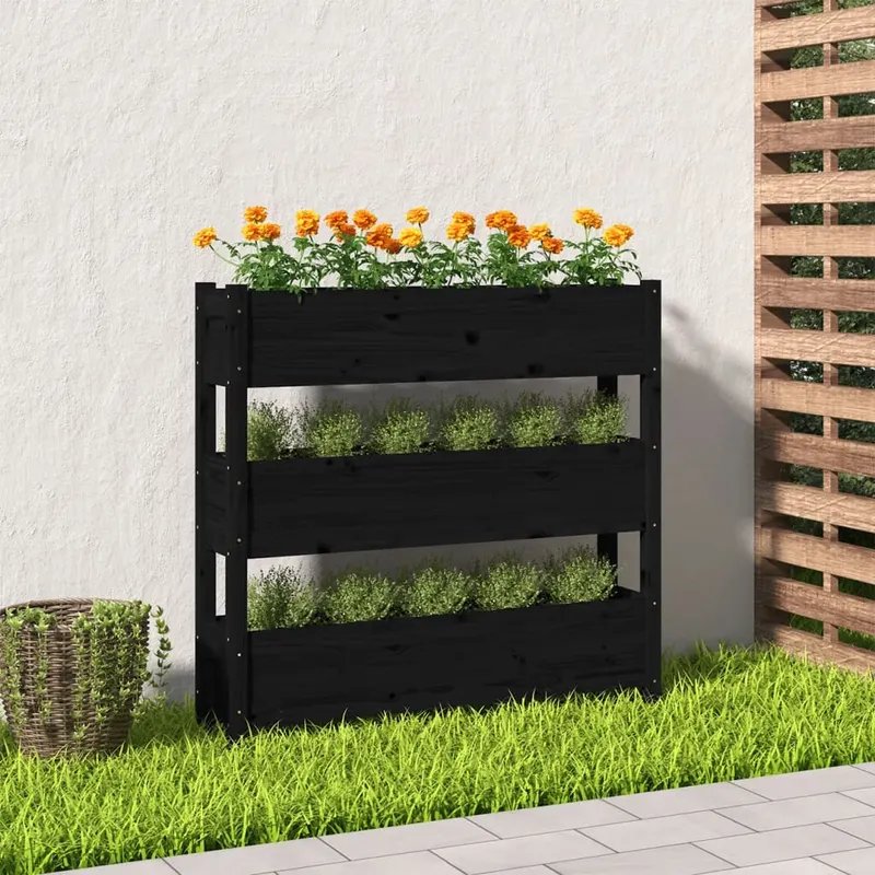 jardiniera, negru, 112x25x104,5 cm, lemn masiv de pin