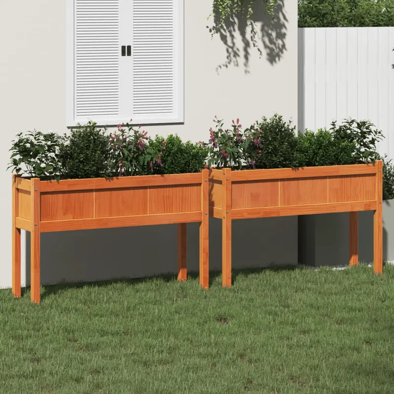 jardiniere gradina cu picioare, 2 buc., maro ceruit, lemn pin