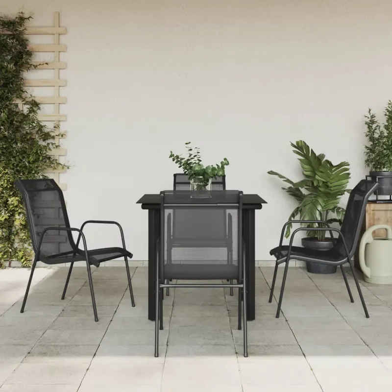 set mobilier de gradina, 5 piese, negru, otel si textilena