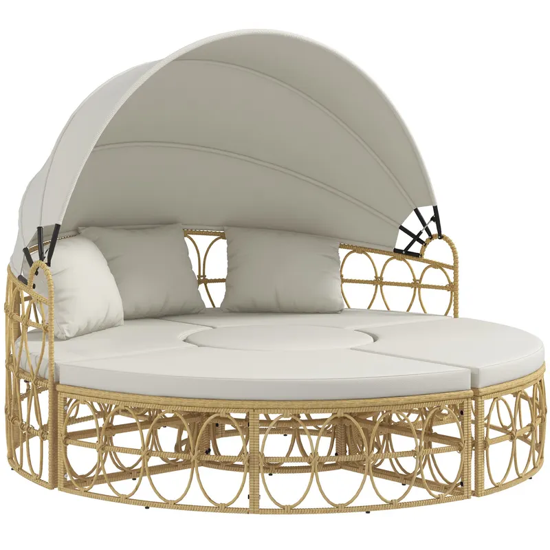 Outsunny Insulă solară, 4 piese, acoperiș extensibil, 5 perne, aspect rattan, 178B x 85T x 66,5H cm, bej