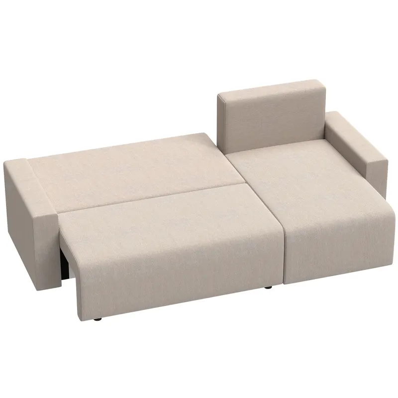 HOMCOM Colțar cu funcție pat și chaiselongue reversibil, canapea 3 locuri în formă de L din velur sintetic, Bej