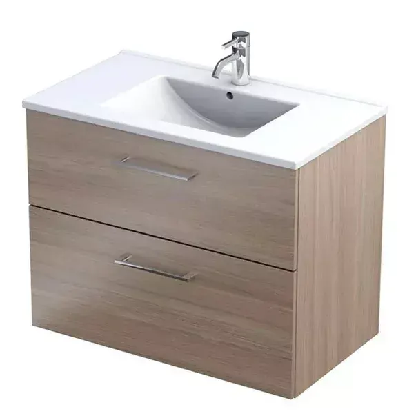 Dulap pentru lavoar Oristo Nova, montaj pe perete, 80 x 45 x 62 cm, 2 sertare, inchidere softclose, corp PAL, maro mat