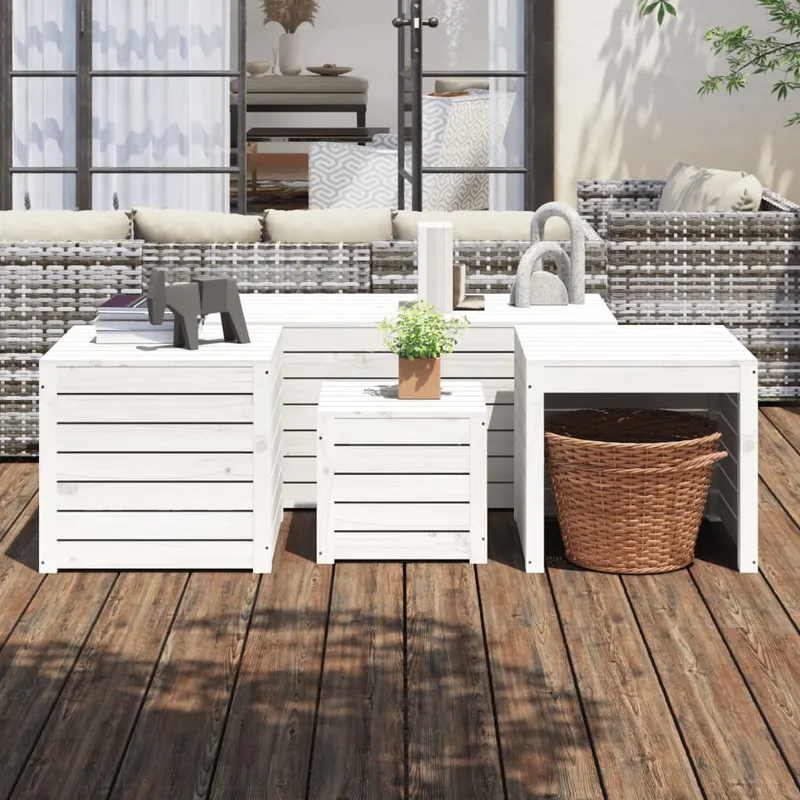 set cutii de gradina, 4 piese, alb, lemn masiv de pin
