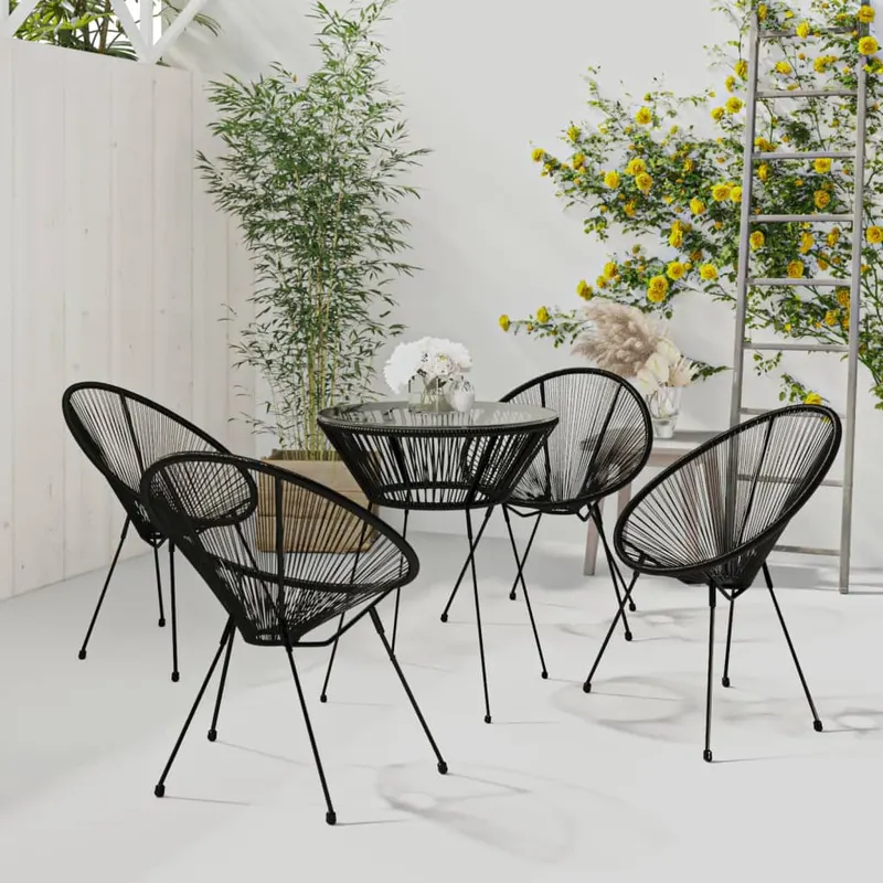 set mobilier de exterior, 5 piese, negru, ratan pvc