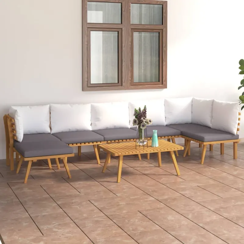 set mobilier de gradina cu perne, 8 piese, lemn masiv acacia