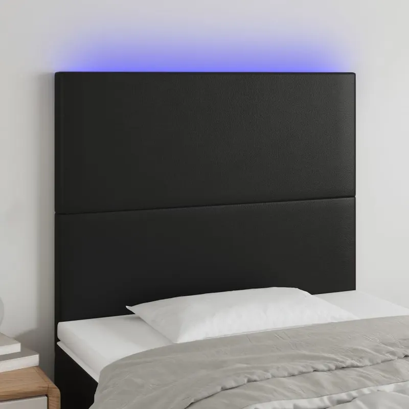 tablie de pat cu led, negru, 80x5x118/128 cm, piele ecologica