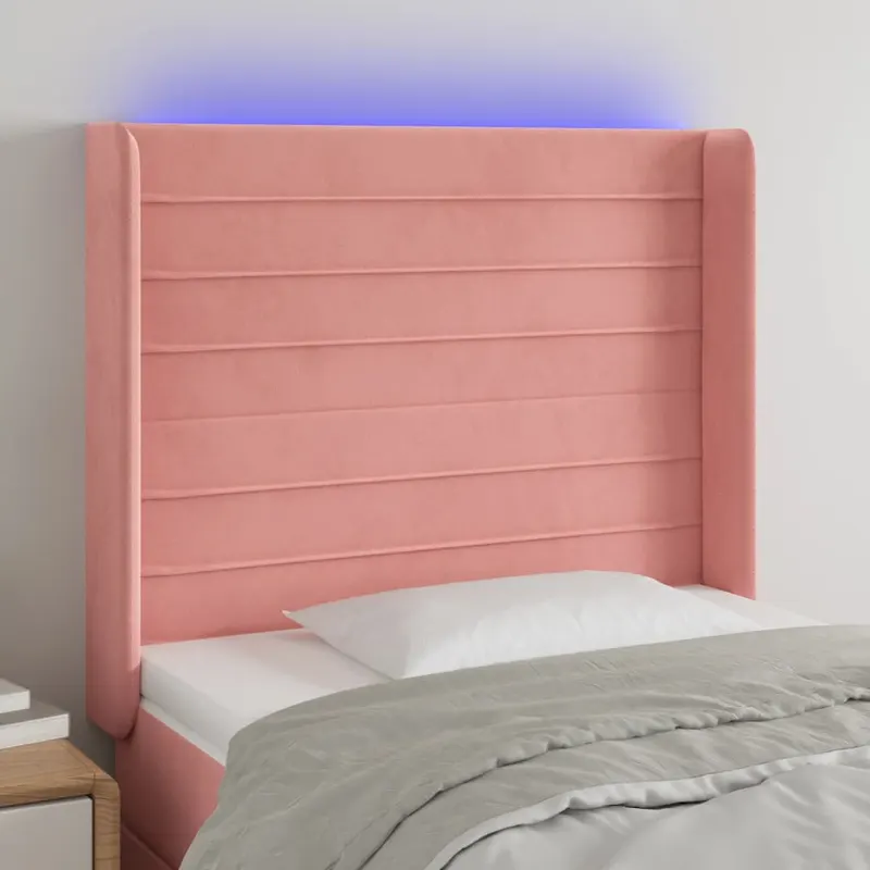 tablie de pat cu led, roz, 93x16x118/128 cm, catifea