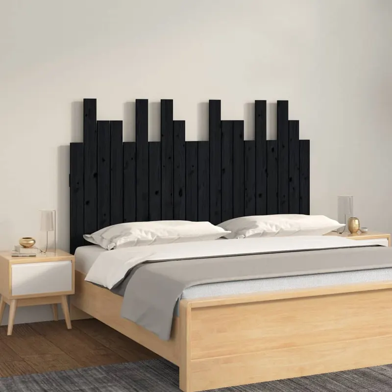 tablie de pat pentru perete, negru 127,5x3x80 cm lemn masiv pin