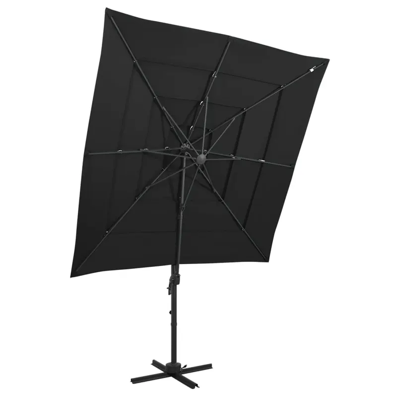 umbrela de soare 4 niveluri, stalp aluminiu, negru, 250x250 cm