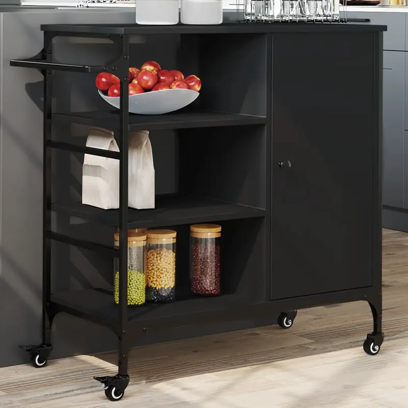 carucior de bucatarie, negru, 87,5x38,5x84,5cm, lemn prelucrat