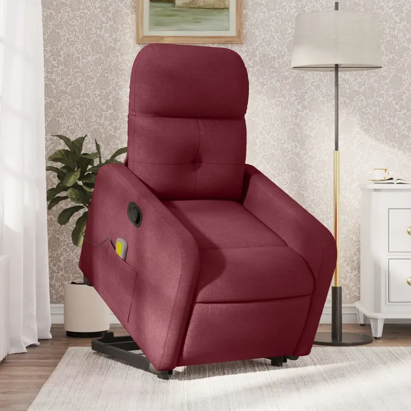 fotoliu rabatabil de masaj cu ridicare, rosu vin, textil