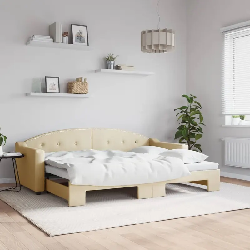 pat de zi cu extensie, crem, 80x200 cm, textil