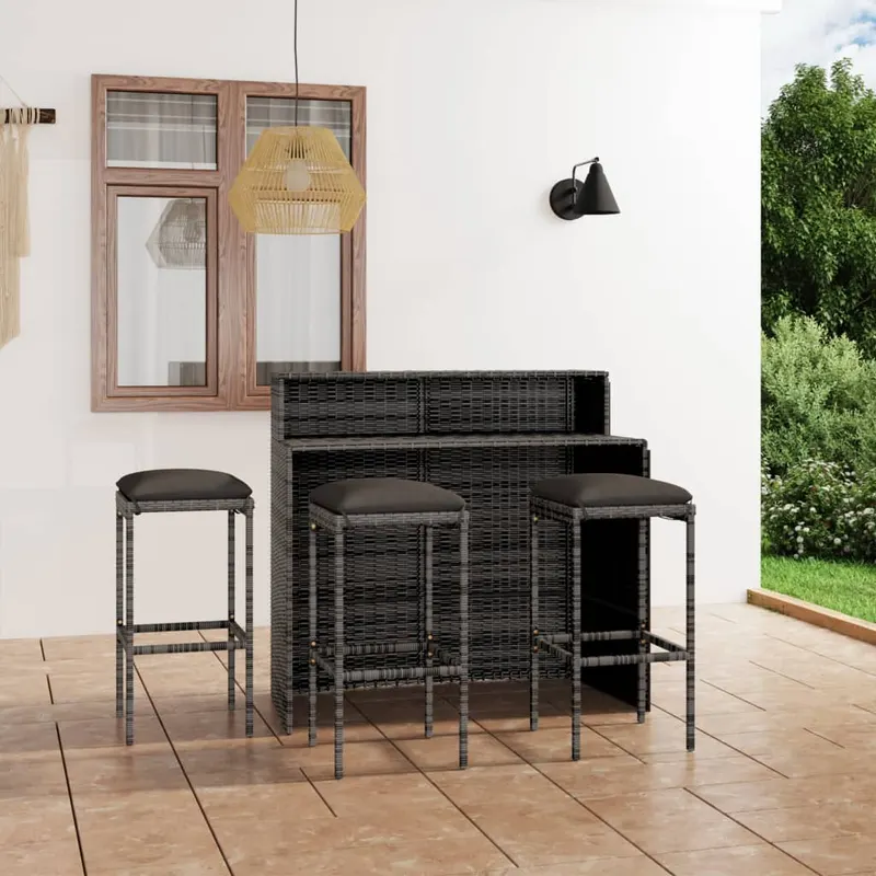 set mobilier bar de gradina cu perne, 4 piese, gri