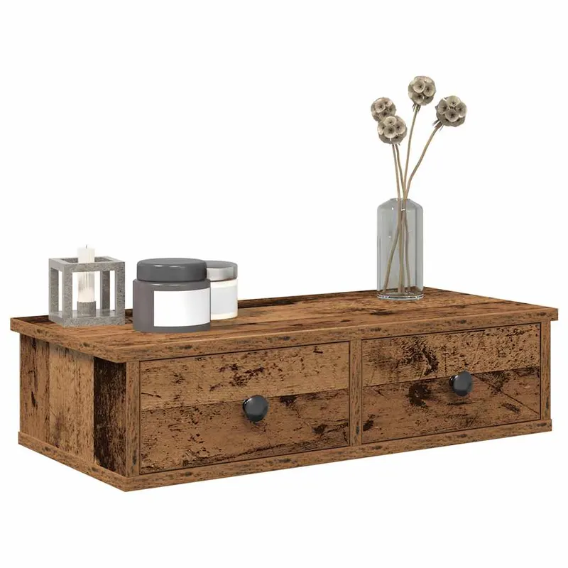 raft de perete cu sertare lemn vechi 60x25x15 cm lemn prelucrat