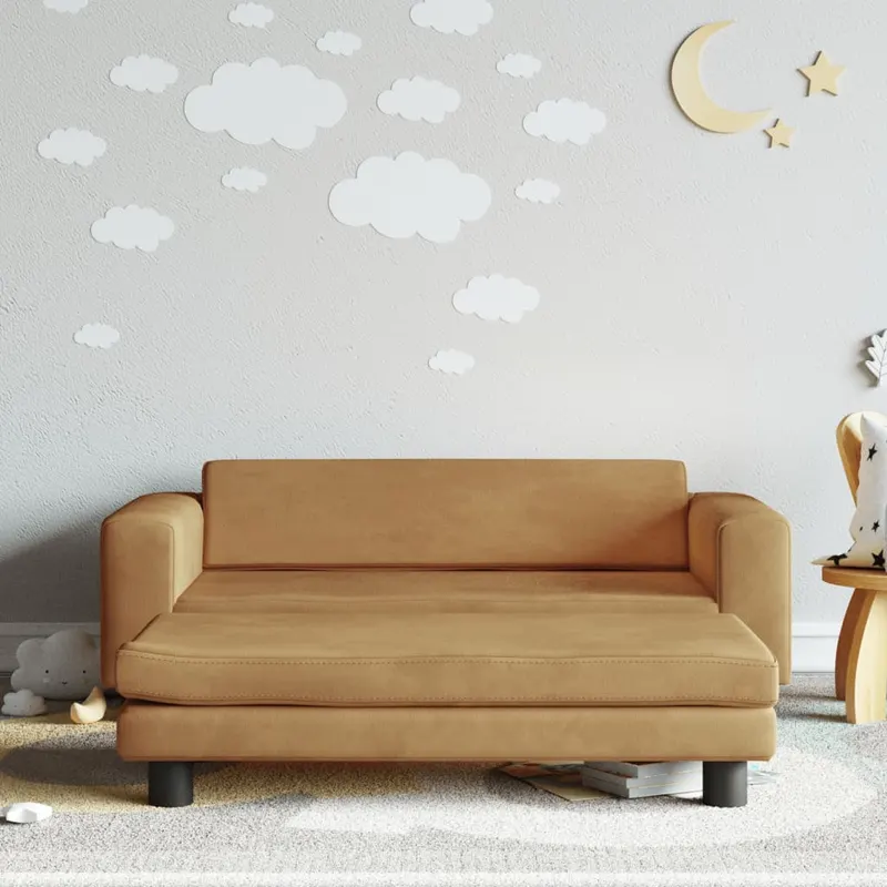 canapea pentru copii cu taburet maro 100x50x30 cm catifea