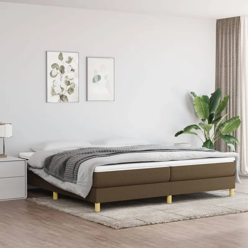 pat box spring cu saltea, maro inchis, 200x200 cm, textil